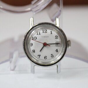 Vintage Timex Small Mechanical Watch White Dial Date Window 24mm Case